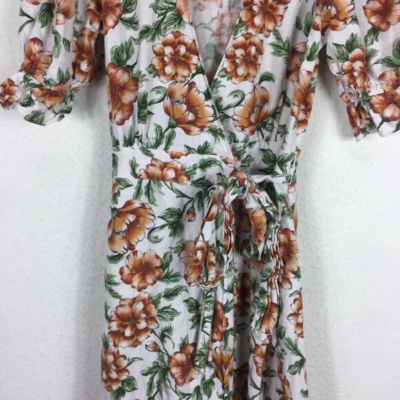 Happy X Nature Teagarden Floral Puff Sleeve Linen Wrap Midi Dress Small Coquette - Picture 8 of 13